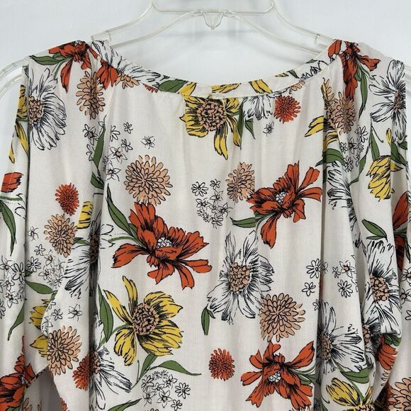 Fig & Flower Boho Peasant Top White Lace Long Slit Balloon Sleeves Yellow Size M - Picture 7 of 10